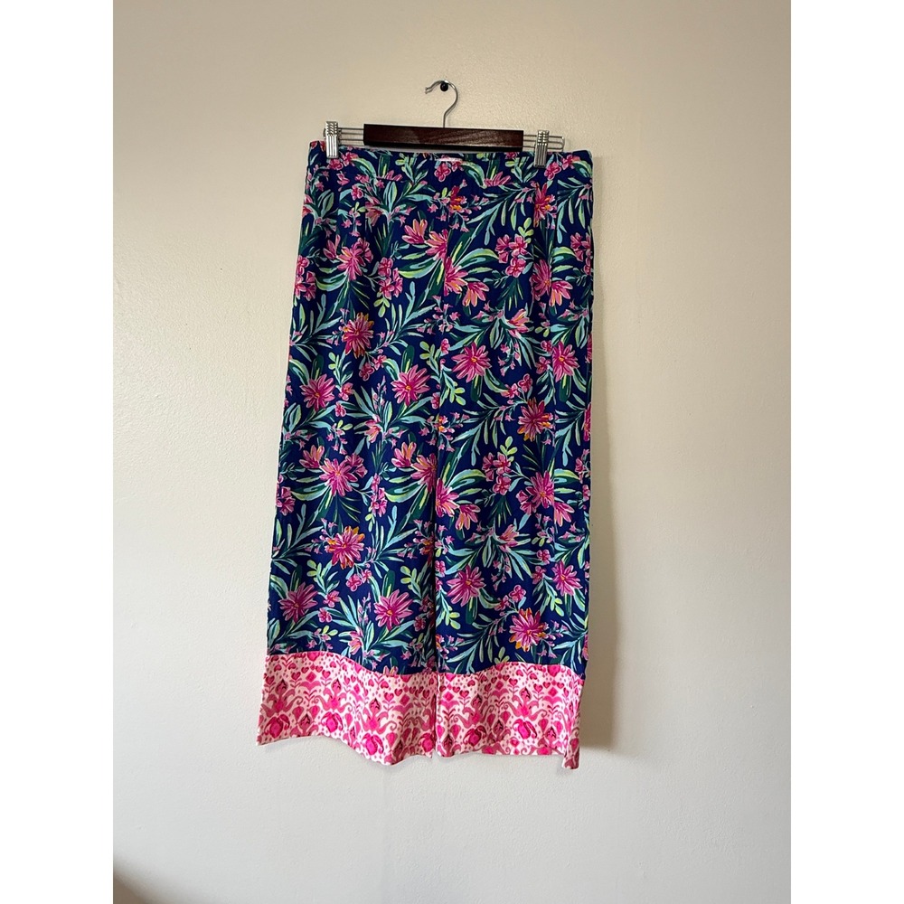 Stella Parker Collection Floral Wide Leg Palazzo Pants Navy Pink Medium NWT